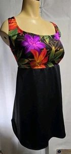 Inches Away Swimsuit Swim Dress Tank Tummy Control Lined Floral Black Sz 18W - Picture 1 of 13