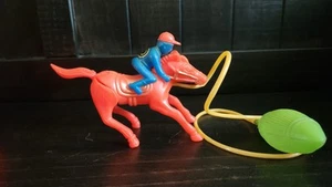 Vintage Air Pump Jumping Horse With Jockey Plastic Toy Pumping Galloping - Picture 1 of 17