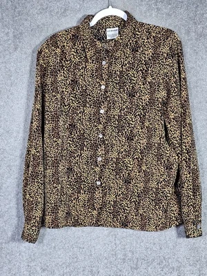 Blusa Top Vintage Liz Baker Mujer Talla 16 Marrón Negro Estampado Animal Abotonada Foto 1 de 4