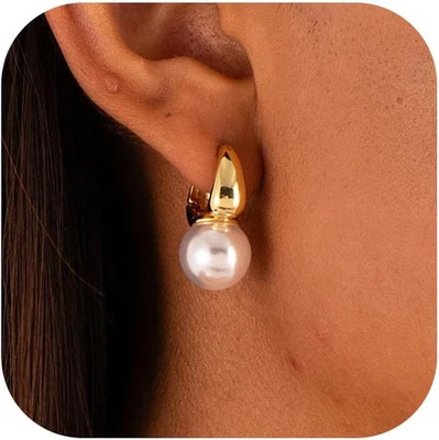 Regalos de Navidad Pendientes de Perlas para Mujer, Delicados Chapados en Oro 14K/Plateado D Foto 1 de 4