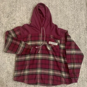 VINTAGE BUM Equipment Mens Sweatshirt Plaid Red Large Hoodie Baggy Skater Surf - Picture 1 of 8
