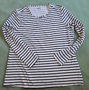 Lands End Women's XL Rash Guard Blue/White Stripe Long Sleeve T-Shirt UPF - Picture 1 of 9