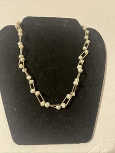 "Collar de cadena con clip de perlas y plata genuinos 17""" - Imagen 1 de 4