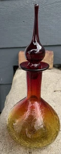 Vintage Rainbow Crackle Glass Amberina Decanter With Tear Drop Stopper. - Bild 1 von 18