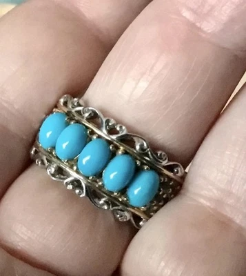 Anel feminino tamanho 10.925 turquesa Bela Adormecida, água-marinha, CE, assinado NH - Imagem 1 de 4