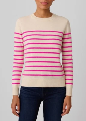 Suéter Antonio Melani Cachemir Cameron Marfil Rosa Rayas Cuello Redondo XL Foto 1 de 4