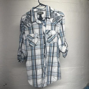 Helix Men’s Large White\Blue Long Sleeve Button Down Sleeve Straps - Picture 1 of 5