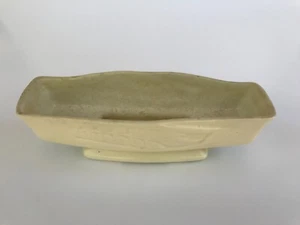 1 Vintage Planter Dish Rectangular Creamy White Matte Glaze with Leaf Design - Picture 1 of 3