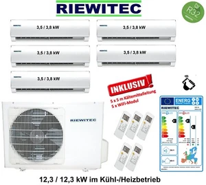 5-er RIEWITEC Split Klimaanlage (5 x 3,5 kW) 12,3 KW, WiFi u. 5 m Leitung, A++ - Bild 1 von 10