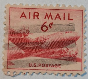 United States Postage ~ AIR MAIL ~ Red 6₵ Cent Stamp ~ Cancelled/Posted ~ I98 - Picture 1 of 6