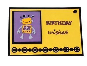 BIRTHDAY Greeting Card - ROBOT WISHES - Handmade A2 size - Picture 1 of 2