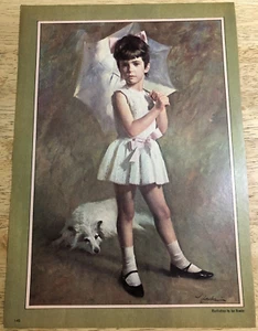 Niña con paraguas y perro - JOE BOWLER, ilustrador - recorte vintage - Imagen 1 de 3