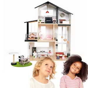 Puppenhaus aus Holz mit Möbeln & Zubehör Puppenzimmer für Kinder 3+ 3 Etagen LED - Bild 1 von 9