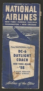 Folleto Horario de Autocar Luz Diurna National Airlines DC-6 1951 - Imagen 1 de 1
