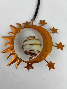 Sun and Moon Metal Hanging Decoration with Crystal Ball, Astrologic Inspired - Picture 1 of 3