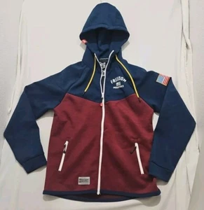 Freedom Industries Hoodie Men Large Burgundy Blue Full Zip Heavyweight Pullover - Picture 1 of 10