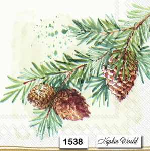(1538) DOS servilletas de papel individuales para almuerzo - CONO DE ÁRBOL DE RAMA DE PINO - Imagen 1 de 1