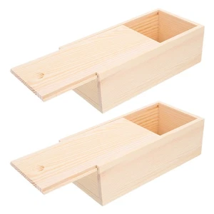2 Pcs Pine Pull-out Box Food Storage Wooden Small Boxes Crates for Crafts - Picture 1 of 12