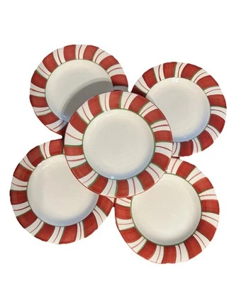 Vtg Candy Cane Stripe Dessert Salad Plates By Jc Penny Red White Green 5 In Set - Image 1 of 4