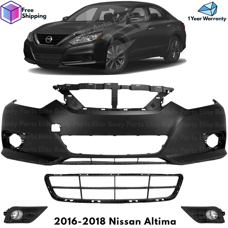 Front Bumper Cover Fascia & Fog Light Assembly Kit For 2016-2018 Nissan Altima Foto 1 de 4