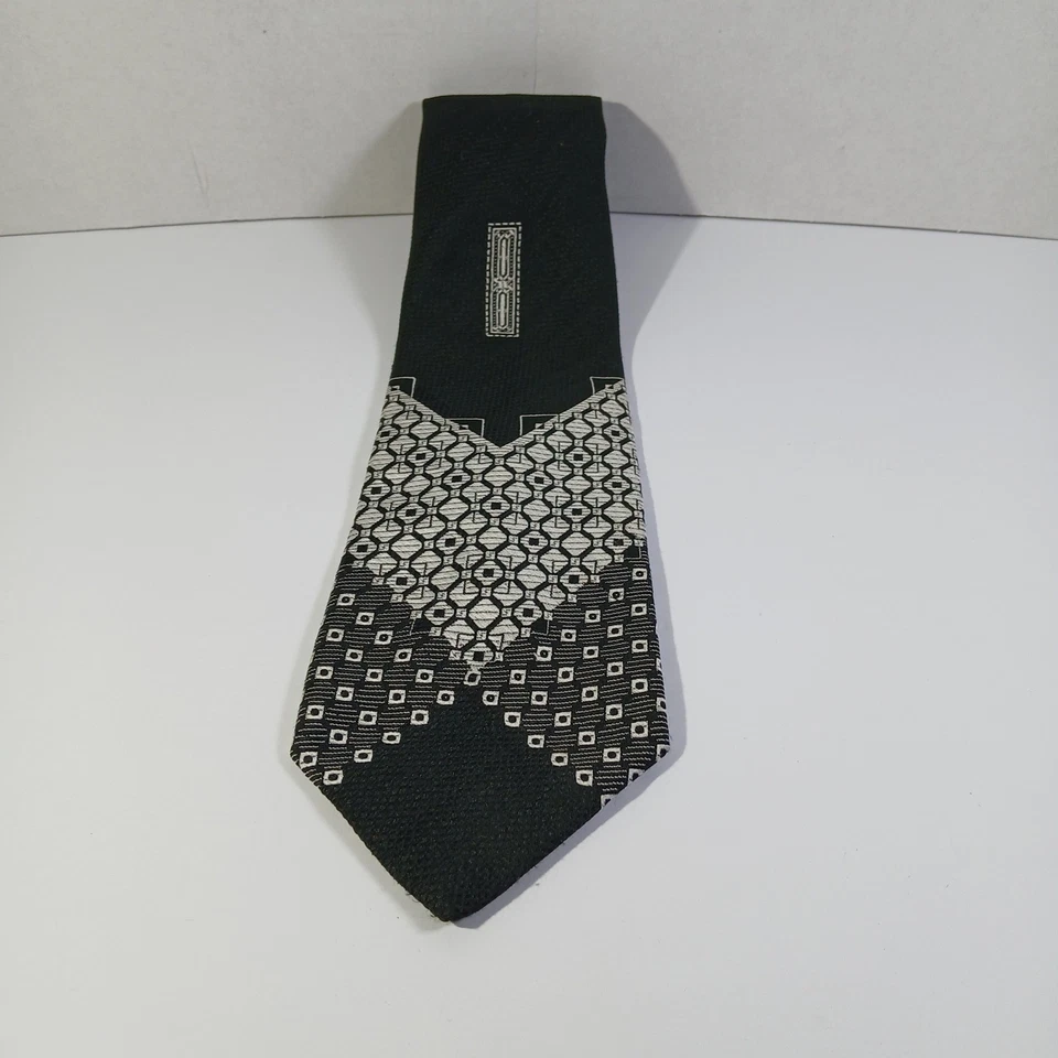 Corbata para Hombres Wembley Negro Blanco Patrón Geométrico Tela Nudo Aplastar Incluso Lavarla Foto 1 de 4