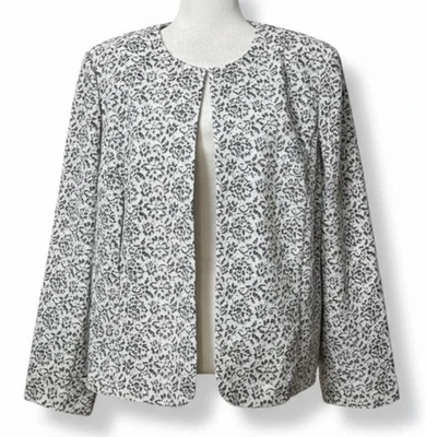 Jaqueta Blazer Tahari ASL Feminina 16W Floral Renda Frente Aberta Branca Preta Manga Longa - Imagem 1 de 4