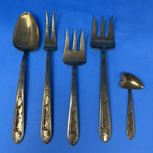 Vintage Messing Besteck Drache Wikingerschiff Design 5 Teile versch. Servierset - Bild 1 von 7