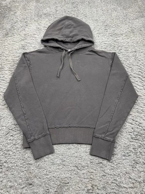 Moletom Vince com capuz feminino cinza médio dupla face cropped pulôver - Imagem 1 de 4