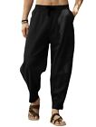 Mens Cotton Linen Summer Pants Baggy Casual Loose Elasticated Trousers Shorts