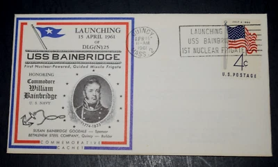 1st NUCLEAR FRIGATE LAUNCH: "USS BAINBRIDGE" Cancel Quincy, MA (04-15-1961) #40 - Image 1 of 4