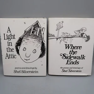 Shel Silverstein 2 Book Lot Where the Sidewalk Ends & A Light in the Attic VTG - Imagen 1 de 6