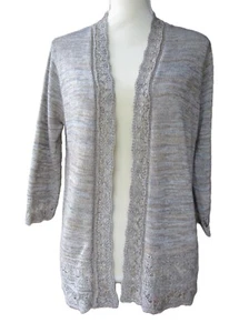 Women’s L Open Front Long Sleeve Beige Tan Knit Cardigan Laura Scott Workwear - Picture 1 of 11