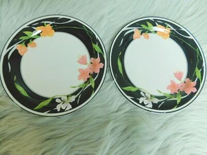 Sango Memories Round Salad Plates Lot of 2 Black Floral Band 7 5/8" Wide #3665 - Picture 1 of 3
