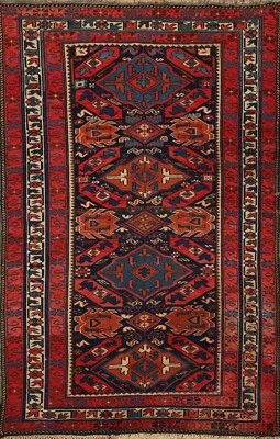 Антикварный казахский русский небольшой ковер до 1900 г. 3 фута x 5 футов овощной краситель шерстяной ковер ручной работы - Изображение 1 из 4