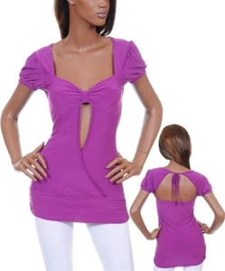 Nueva Camisa Blusa Para Mujer Manga Corta Abullonada Prenda para el torso Lazo Abierta Púrpura Juniors S M L - Imagen 1 de 2