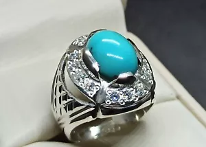 Natürlicher 7 kt Neshapuri Firoza Sterlingsilber 925 Handarbeit Türkis eleganter Ring - Bild 1 von 12