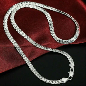 Collar de cadena plana serpiente de plata esterlina 925 de 20" para hombre y mujer - Imagen 1 de 3