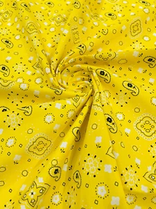 Yellow Premium Bandanna Print  Poly Cotton Fabric Sold By The Yard. - Picture 1 of 1