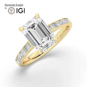 Emerald Solitaire Labgrown Diamond Engagement Ring 14k Yellow Gold 2.60 Ct D VS1 - Picture 1 of 22
