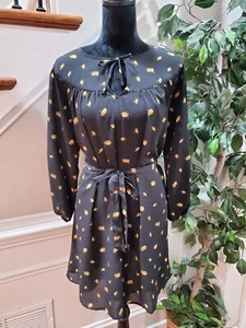 Madewell Women's Black Polyester Round Neck Long Sleeve Knee Length Dress Small - Picture 1 of 13