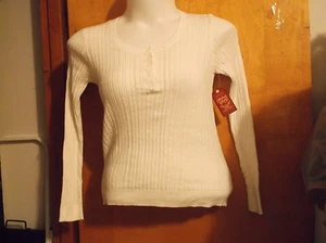 NEW LADY'S FADED GLORY TUSK  COLORED  POINTELLE HENLEY LIGHT WEIGHT  SWEATER - Picture 1 of 3