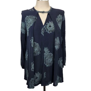 Mini Vestido Túnica Free People Tree Swing M Azul Floral Rayón Boho OB412054 - Imagen 1 de 12