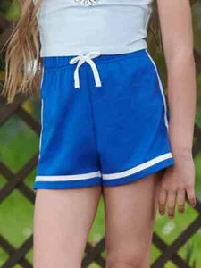 Shein girls 11-12yrs contrast trim high waist shorts blue w/white nwt 80's retro - Picture 1 of 4