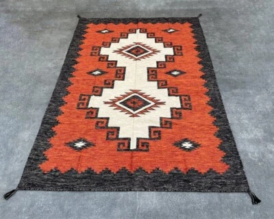 Southwestern Navajo Kilim boho Wool Rug Handwoven Native American Aztec Area Rug - Image 1 of 4