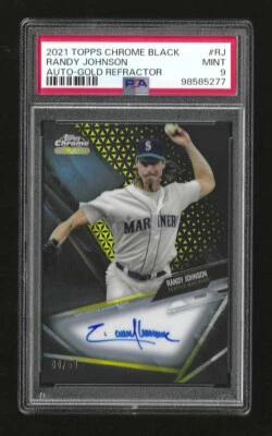 2021 Topps Chrome Black Randy Johnson Mariners Gold Refractor Auto 04/50 PSA 9 - Image 1 of 2