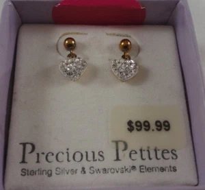 Precious Petites Sterling Silver 925 & Swarovski Elements Heart Dangle Earrings - Picture 1 of 3