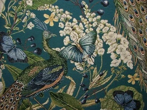 Peacock Teal Tapestry Fabric Curtain Upholstery Cushion Blanket Throws Use - Picture 1 of 22