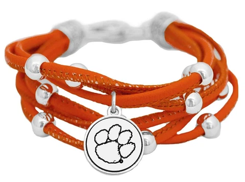 Clemson Tigers Multi Line Orange Leather Bracelet Jewelry Licensed CU Gift Cover