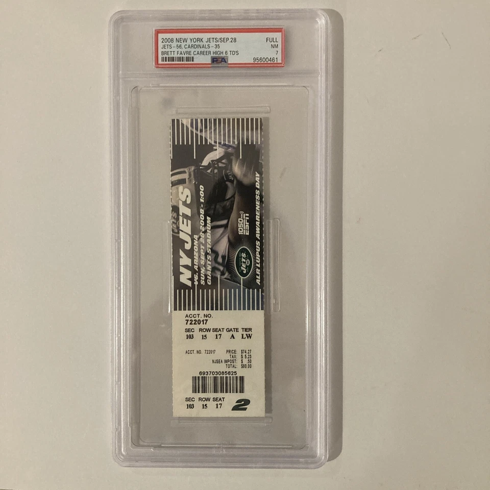 BRETT FAVRE 2008 NY JETS-FULL CAREER HIGH 6 TD'S PSA 7 RARE NO GRADE HIGHER - Image 1 of 4