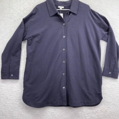 Nueva Chaqueta Plumero Pure Jill Mujer Talla Grande Prima Algodón Botón Frontal Azul Marino Foto 1 de 4